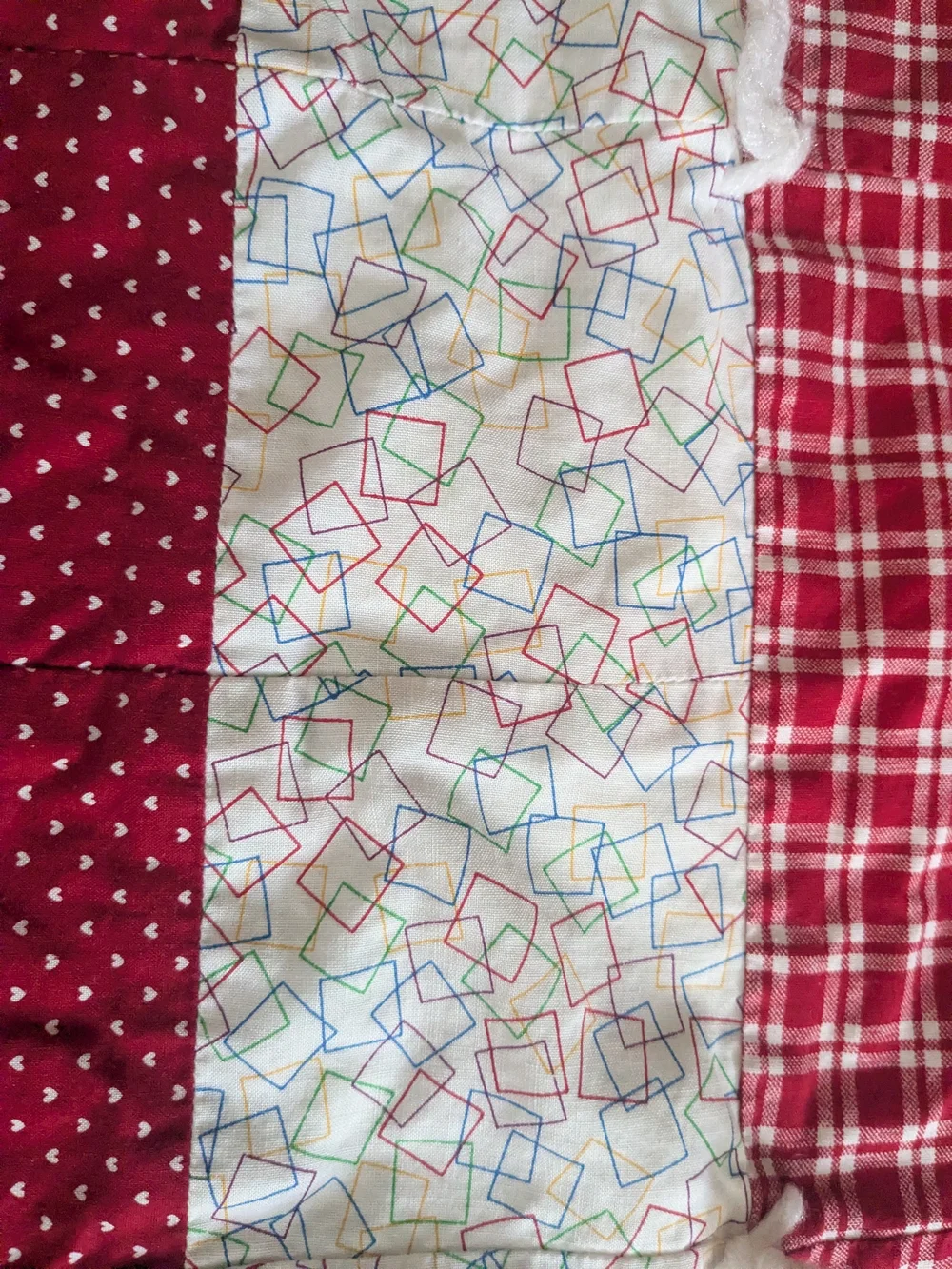 Red & White Patchwork Homemade Baby Quilt